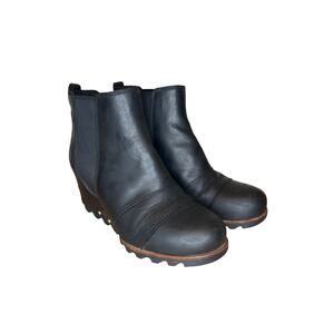 Sorel Women 7.5 Joan Of Arctic Boot Waterproof Black Chelsea Bootie Wedge Preppy